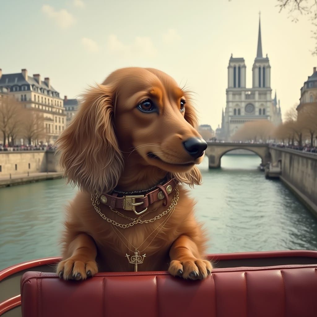 Dachshund in Paris: A Whimsical River Scene