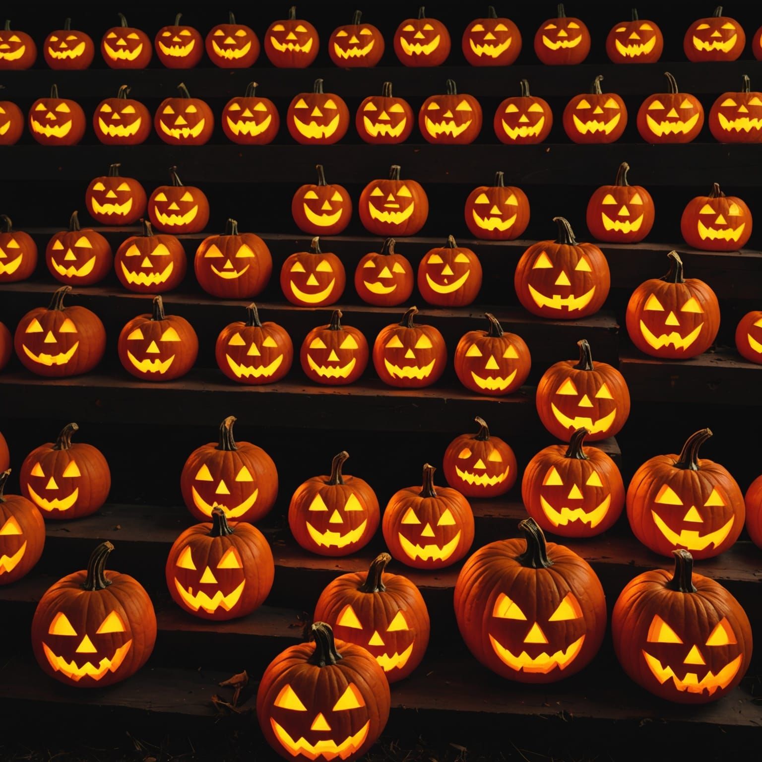 Neon Jack-o'-Lanterns and Pumpkins with Candles