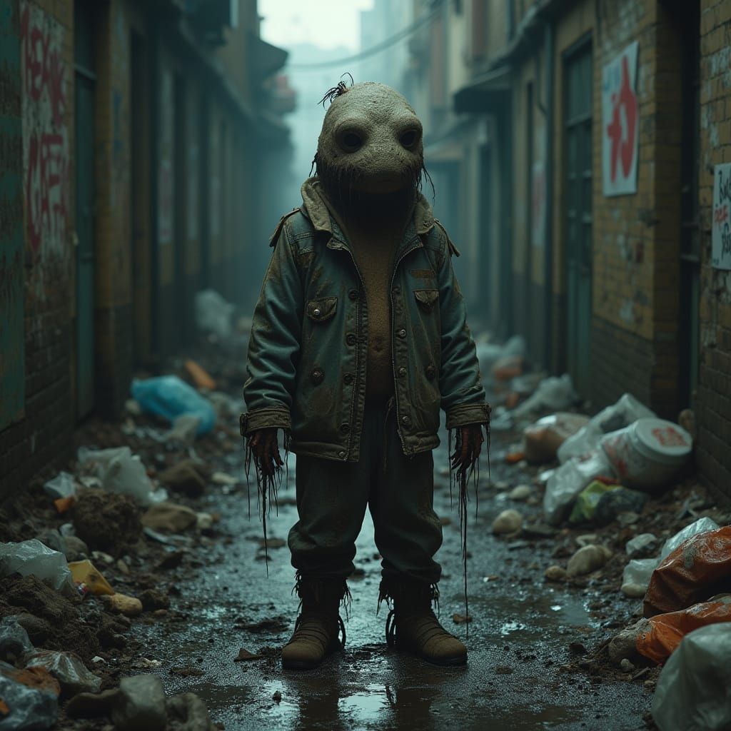 Grimy Garbage Pail Kid in Run-Down Alleyway