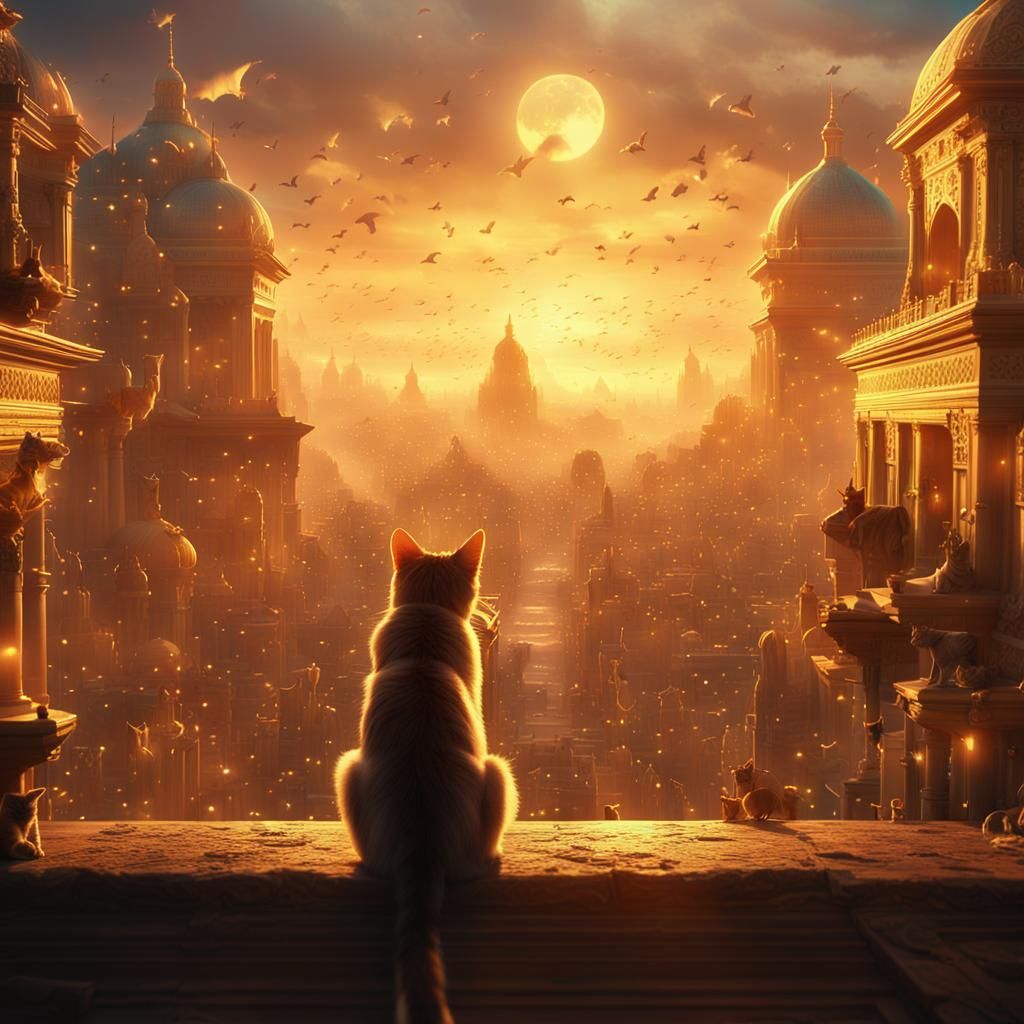 Mystical City of One Thousand Cats at Sunset