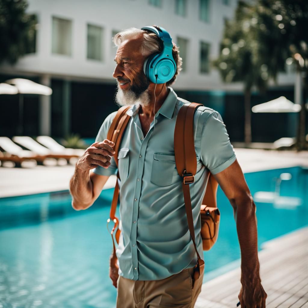 a man walking around the pool  as i many times