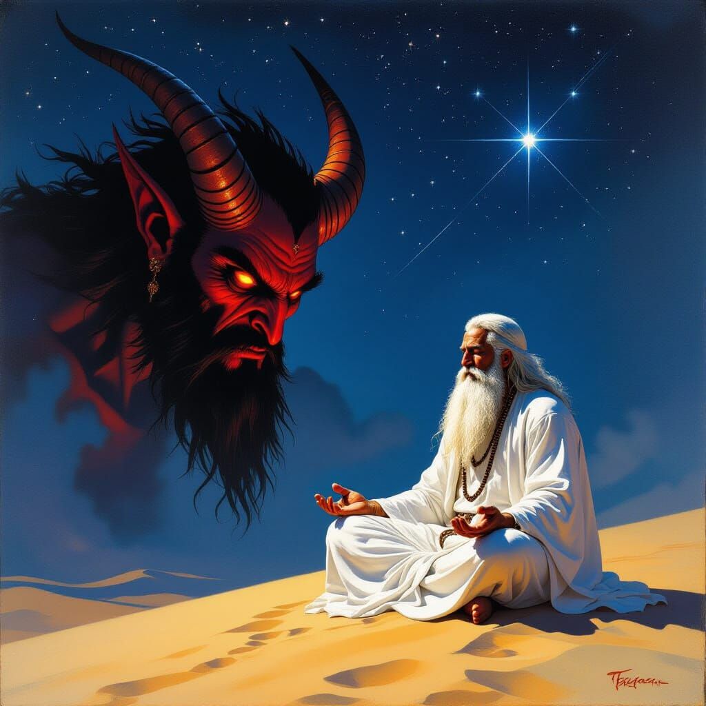 Demon and Shaman in a Dark Fantasy Landscape