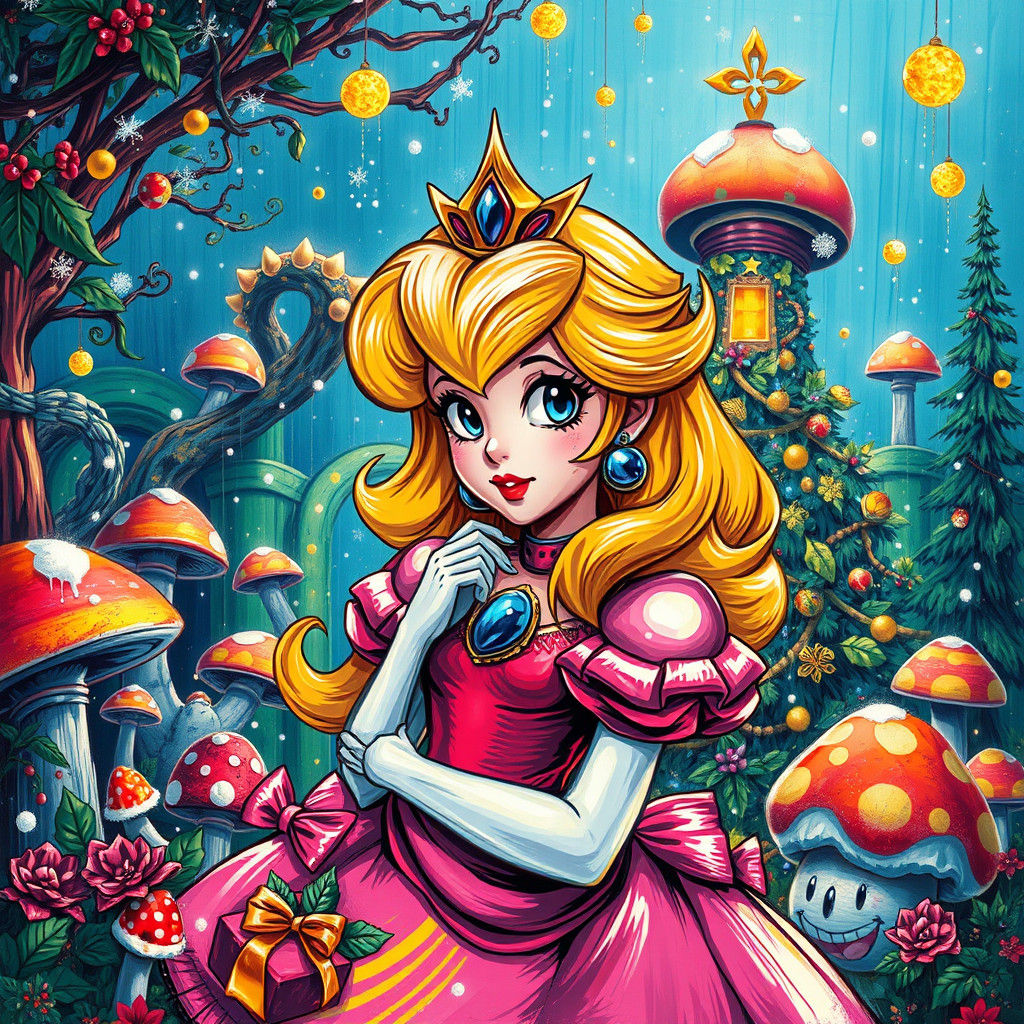 Princess Peach Christmas in Graffiti Art Style