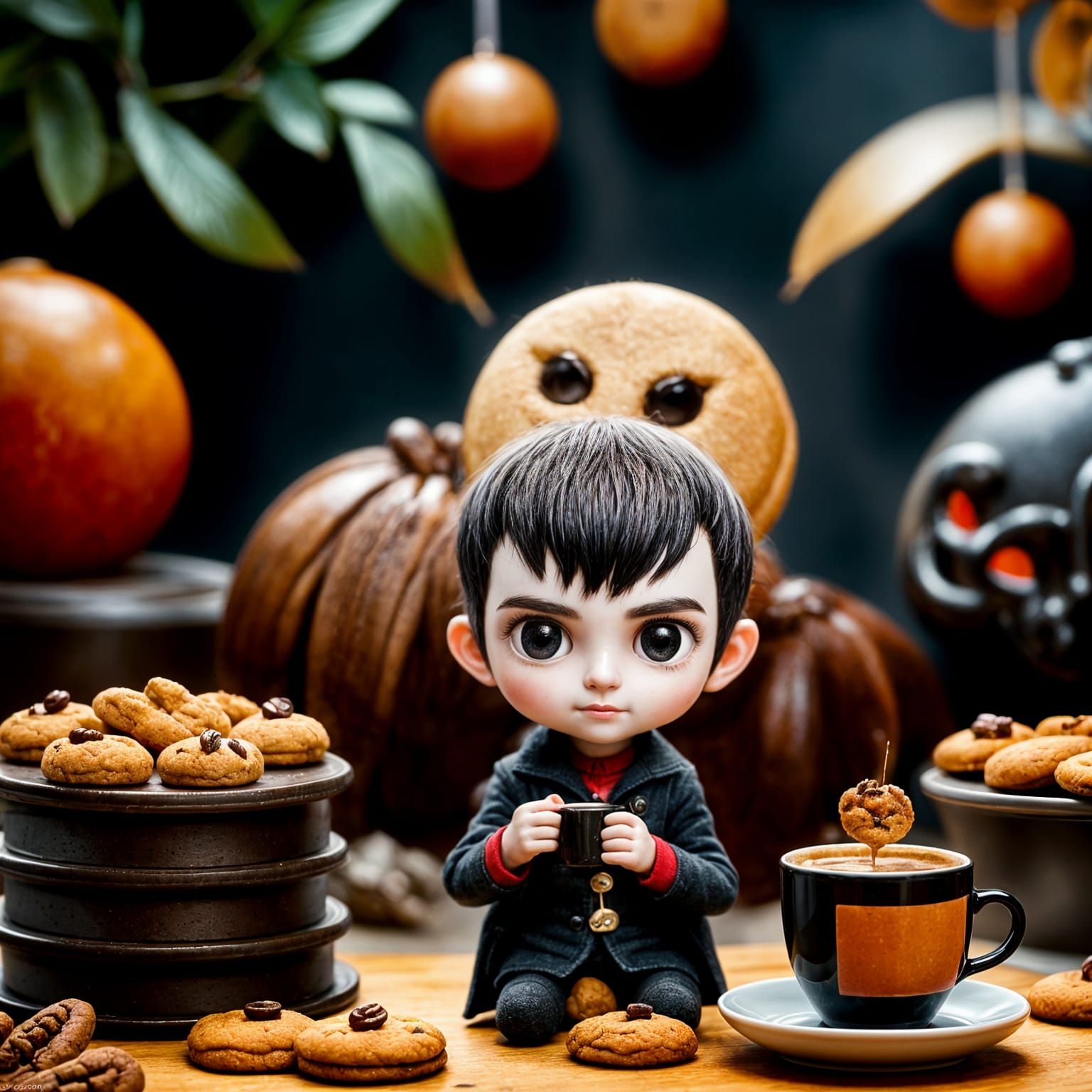 Hyperrealistic Miniature Person Surrounded by Giant Food