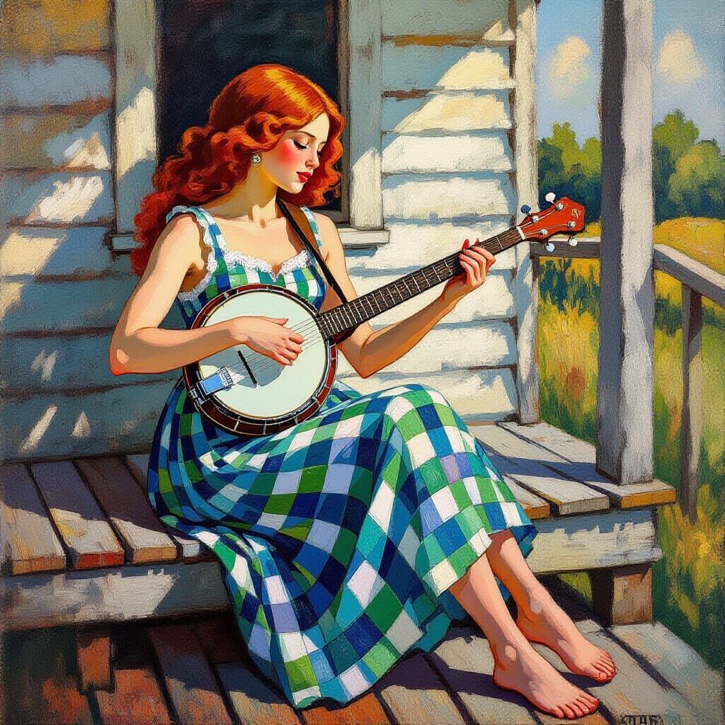 1922 Banjo Player on Porch as Abstract Art