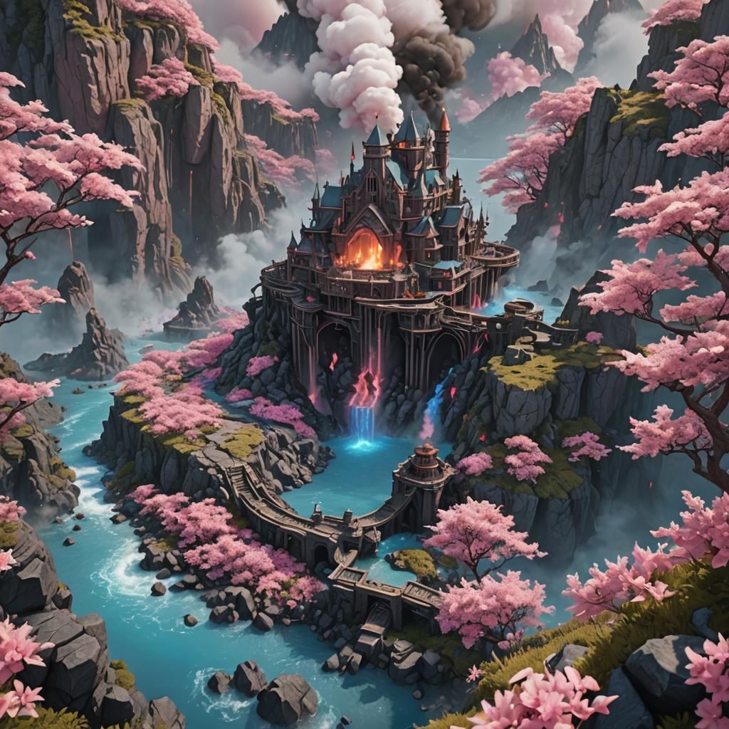 Medieval Shoujo Scenery with Volcano Island