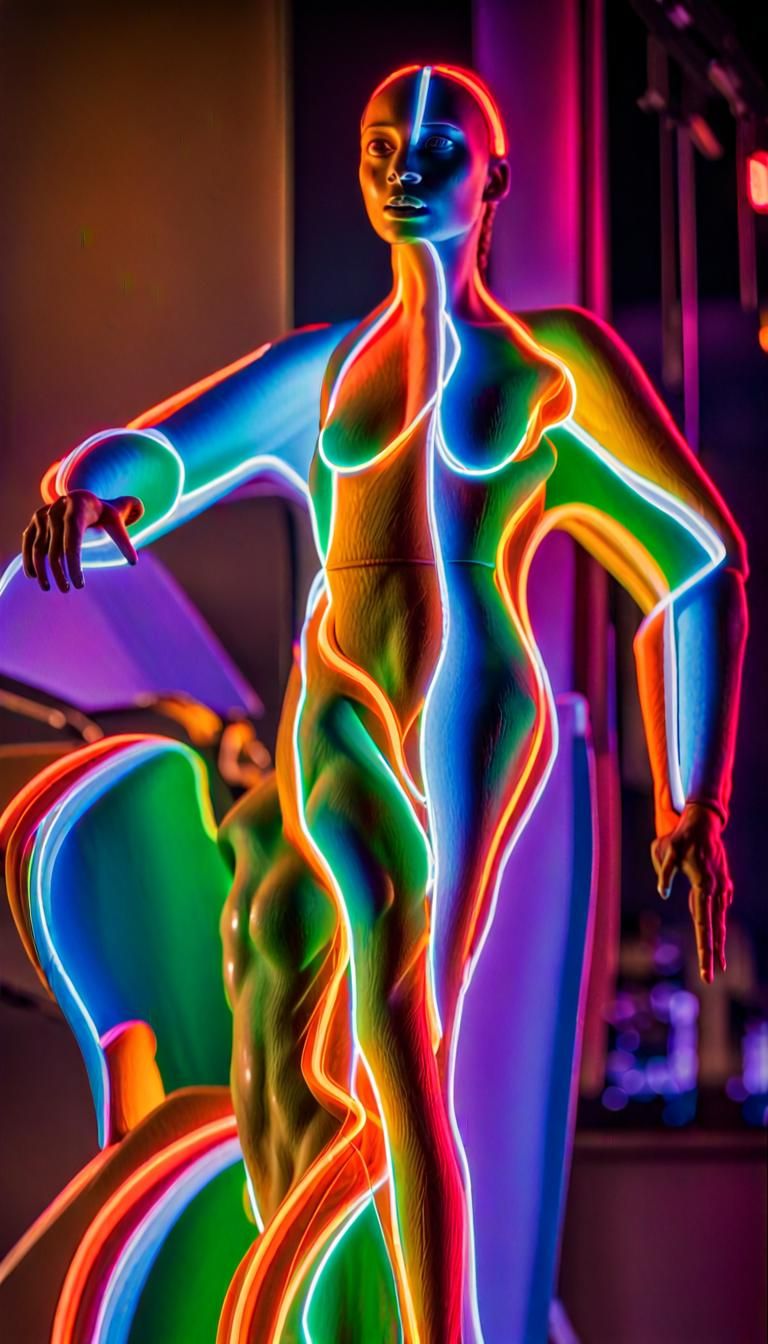 Abstract Neon Statues in Dynamic 3D Digital Art