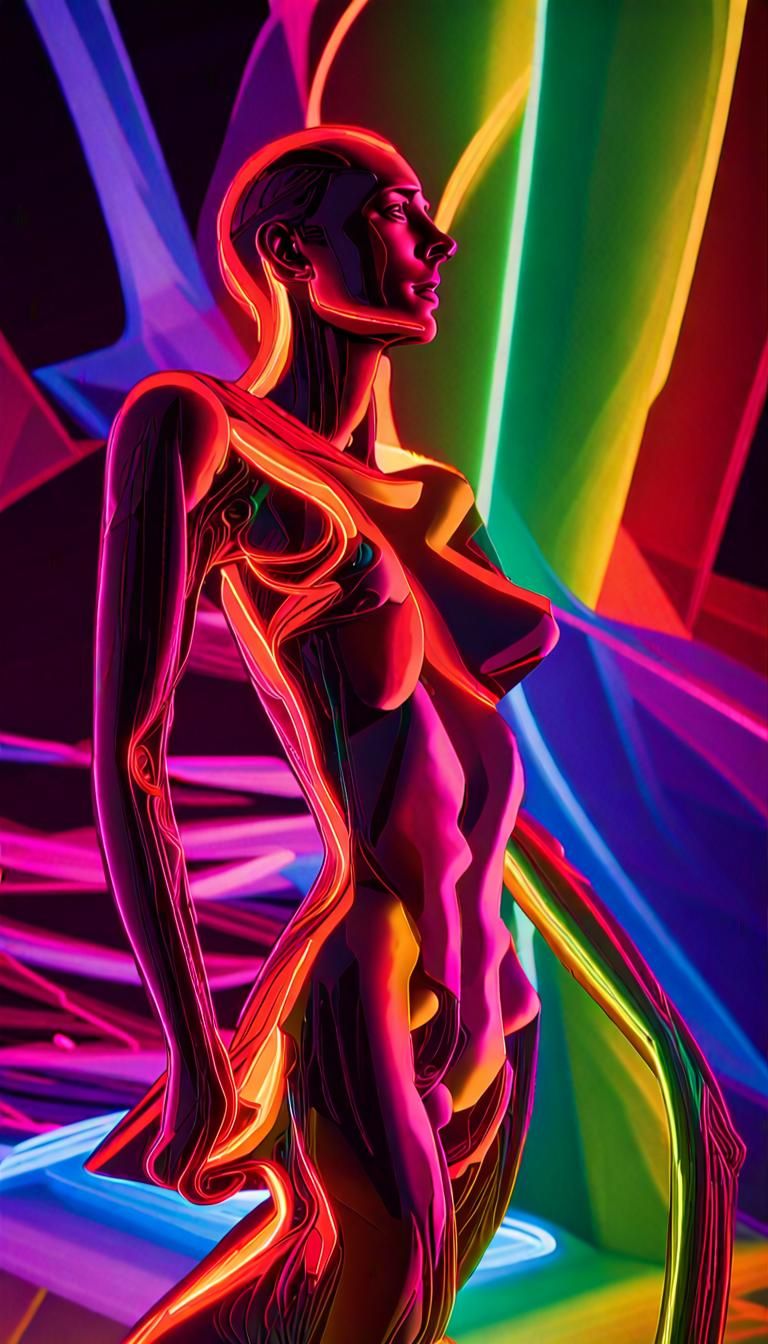 Abstract Neon Statuary in Dynamic Rainbow Colors
