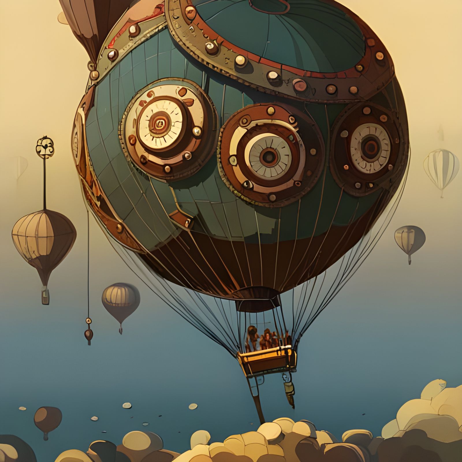 Steampunk Art Nouveau Clockwork Air Balloon Illustration