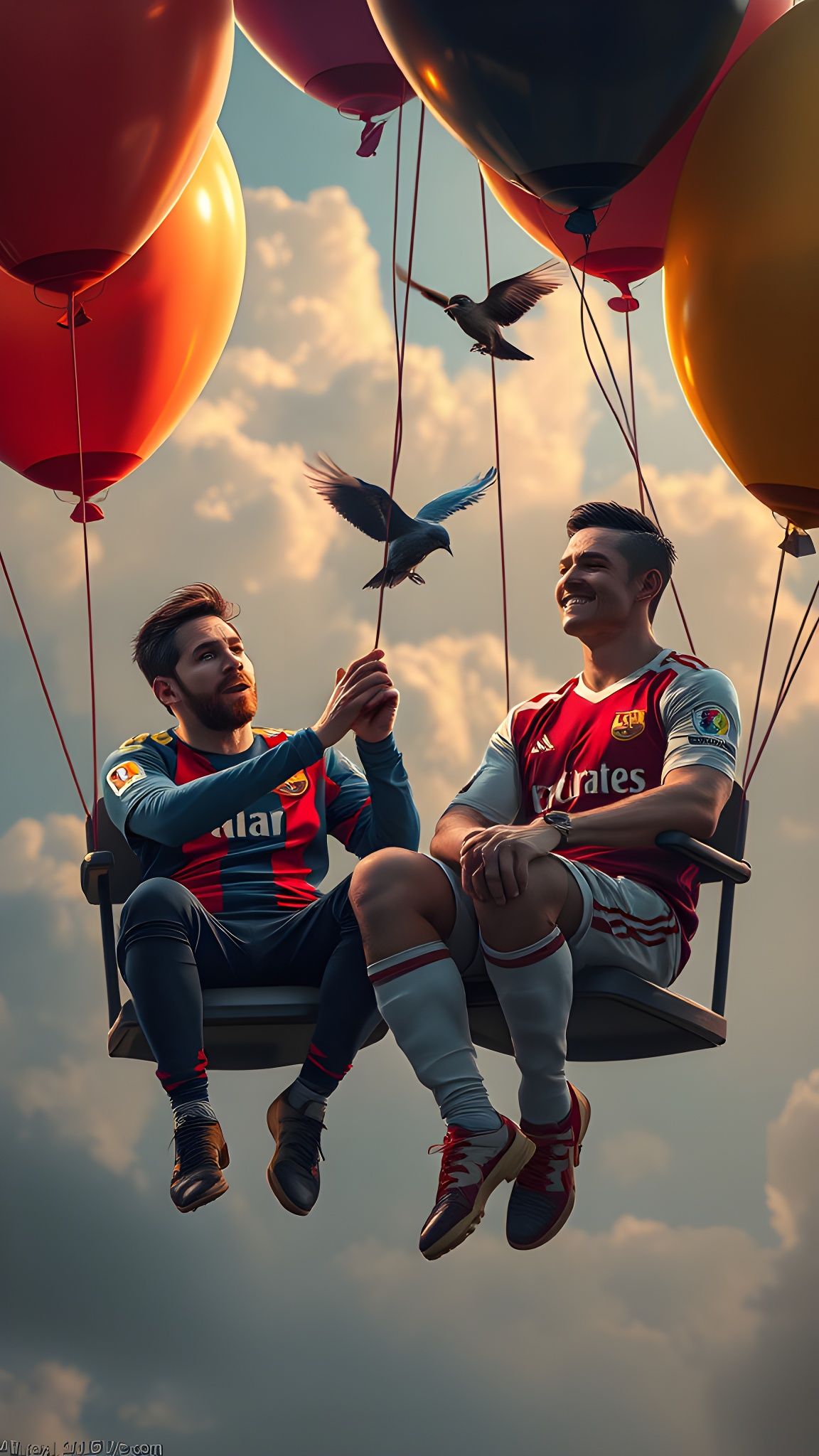 Messi and Ronaldo Balloon Ride: Detailed Digital Painting