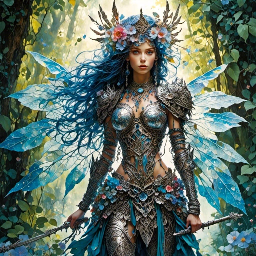 Beautiful Female Warrior in Translucent Armor