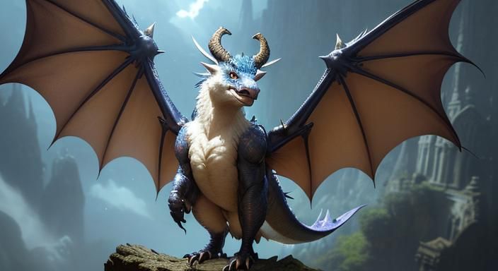 Adorable Dragon with Feathered Wings in Anime Style