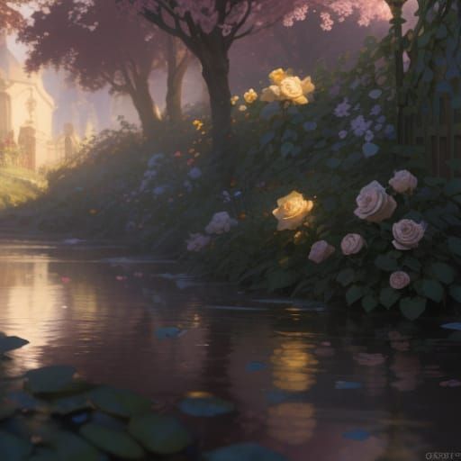 Rose-Covered Garden at Sunset, Concept Art