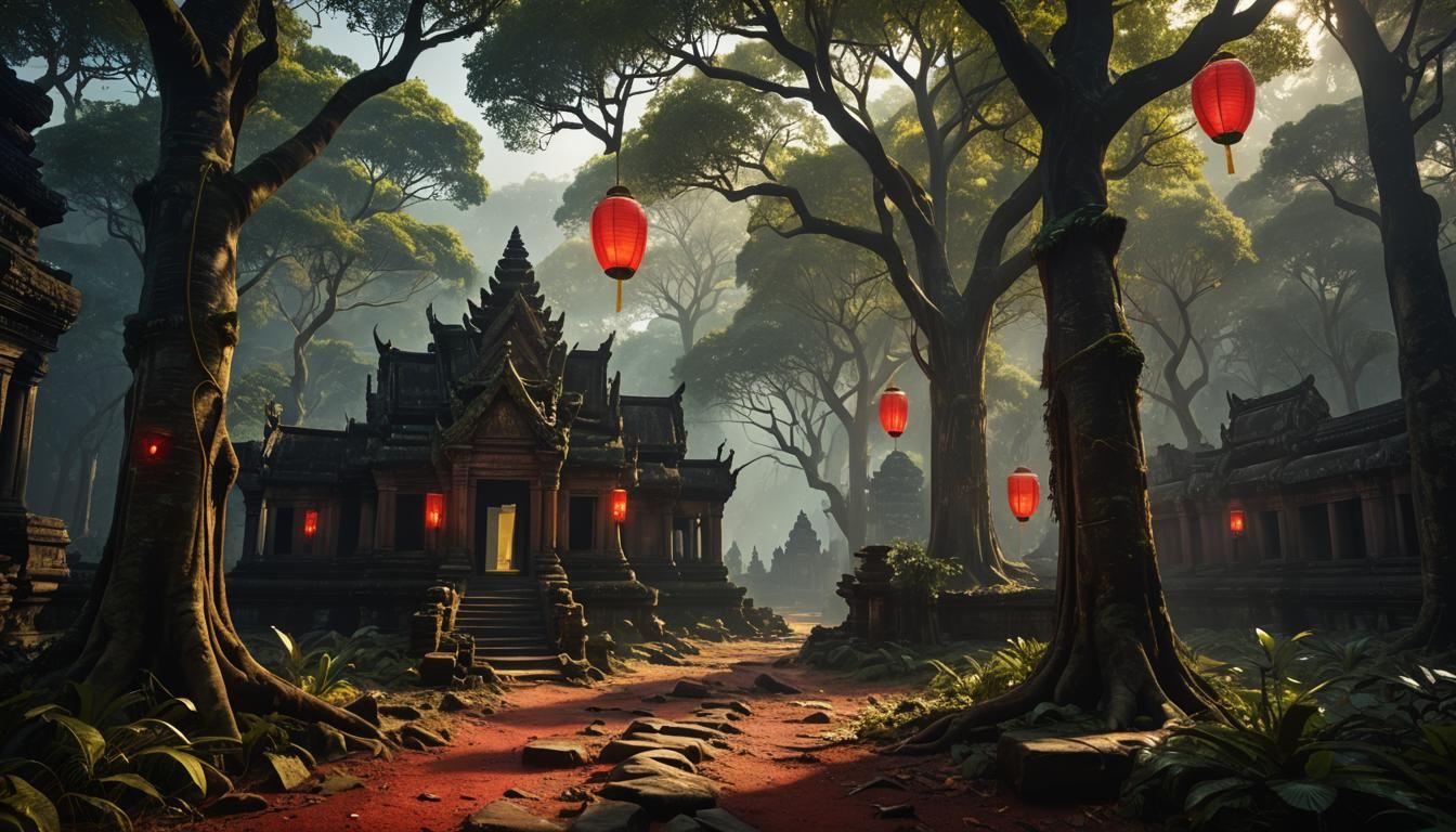 Angkor Wat Path Lit by Mystic Lantern