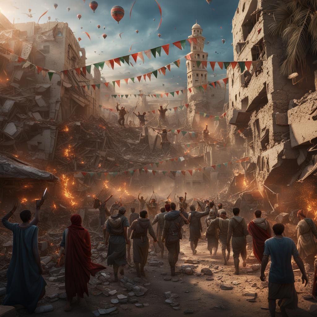 Gaza Celebration in Detailed Matte Painting Style