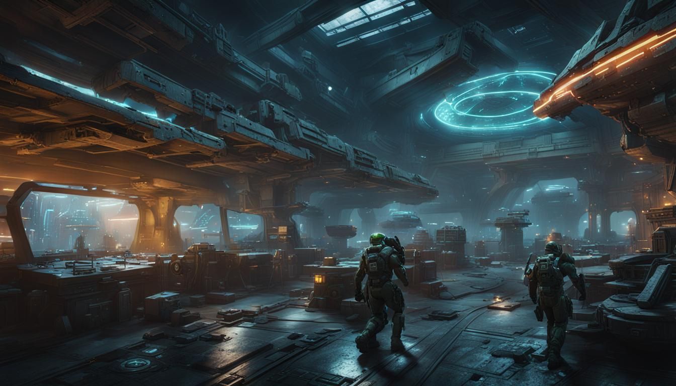 Gritty Cyberpunk War Scene in the Halo Universe