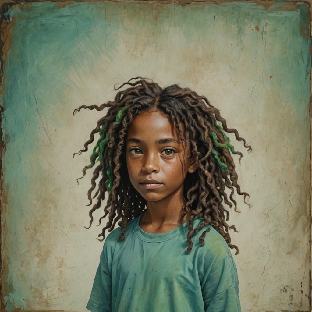Portrait of Young Girl with Colorful Dreadlocks