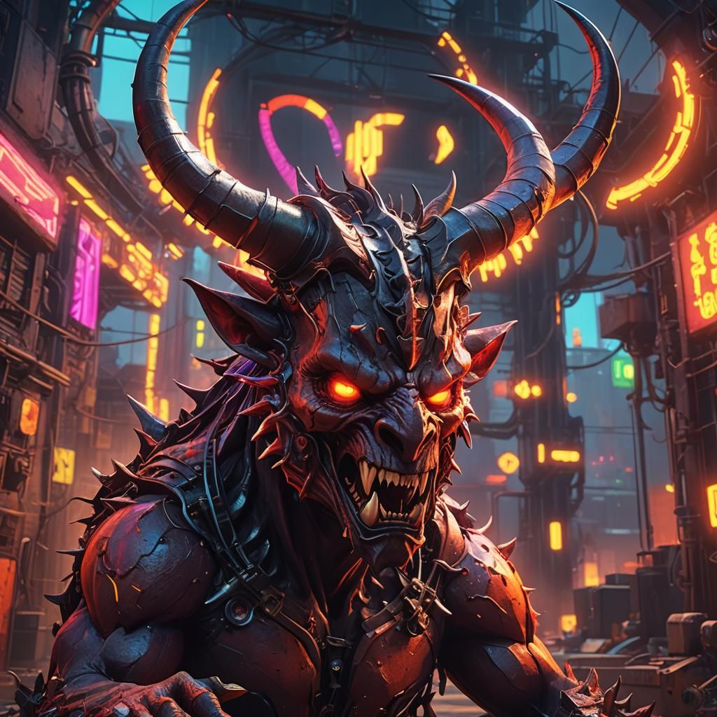 Four-Horned Demon in Bright 3D Style