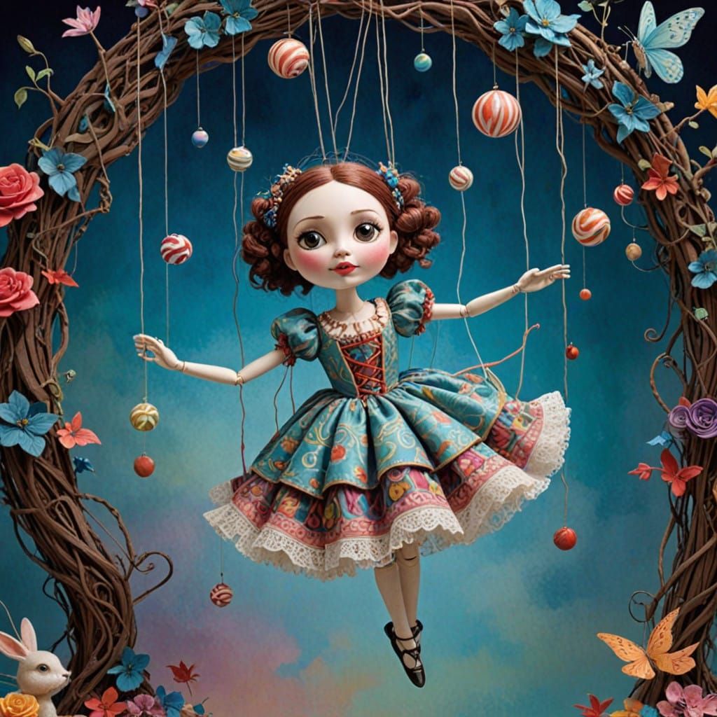 Whimsical Puppet in Dreamlike Wonderland