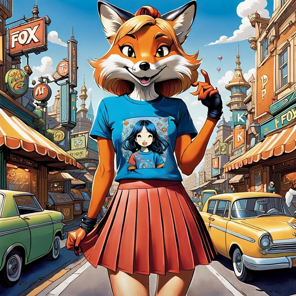 Fox-Girl in K-Pop Shirt: Don Rosa Comic Style