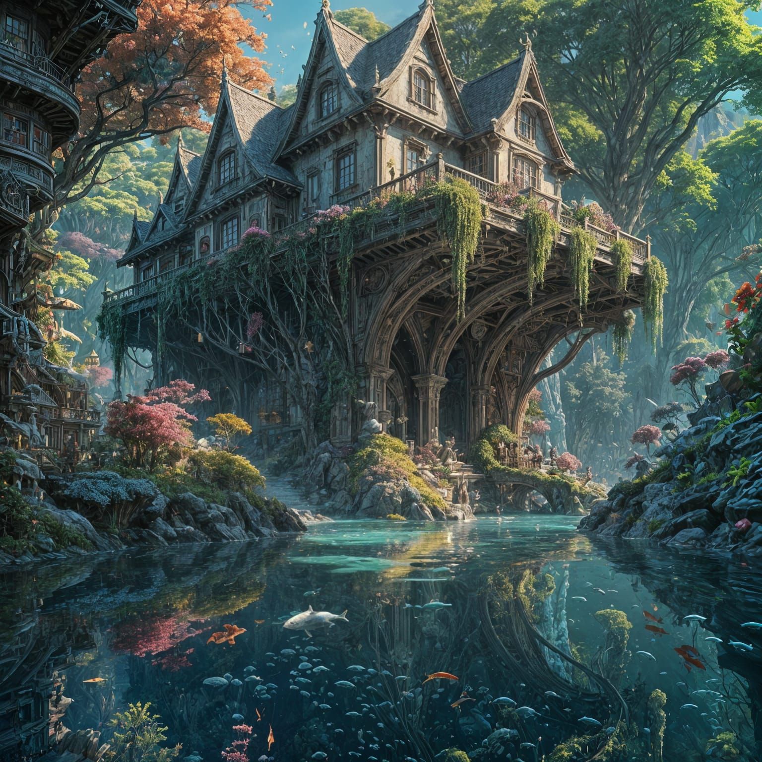 Elegant Atlantis Cityscape in Vibrant Watercolor