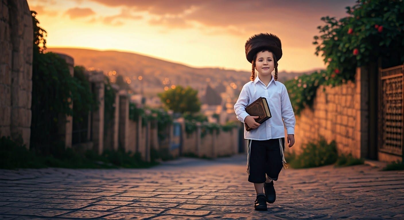 Hasidic Boy in Safed at Sunset: Concept Art