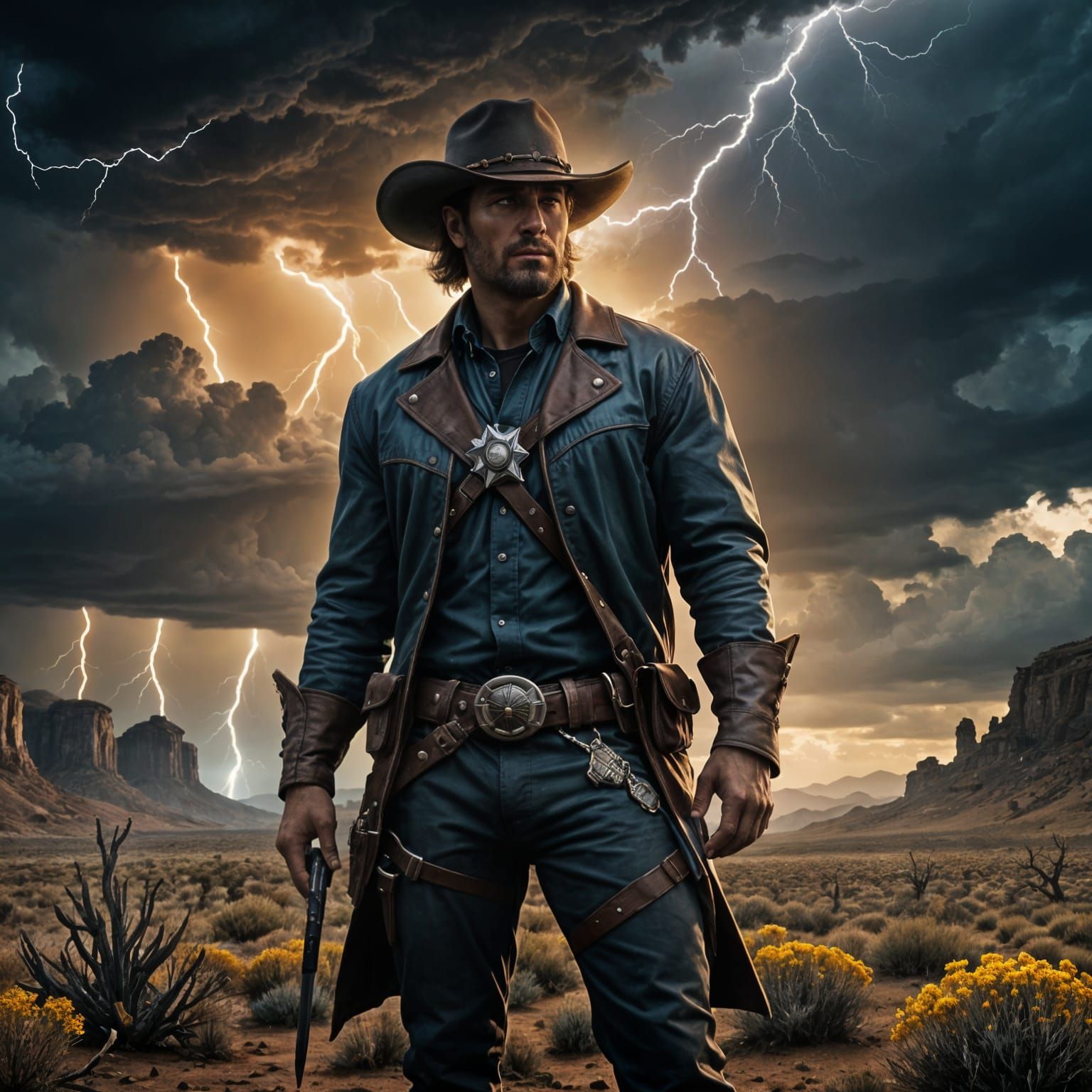Rugged Cowboy in Surreal Fantasy Western Landscape