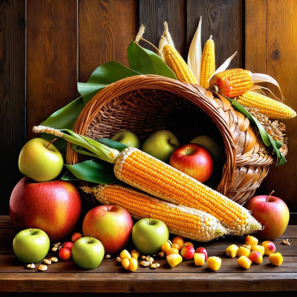 Opulent Autumn Harvest Cornucopia: Dutch Master Still Life