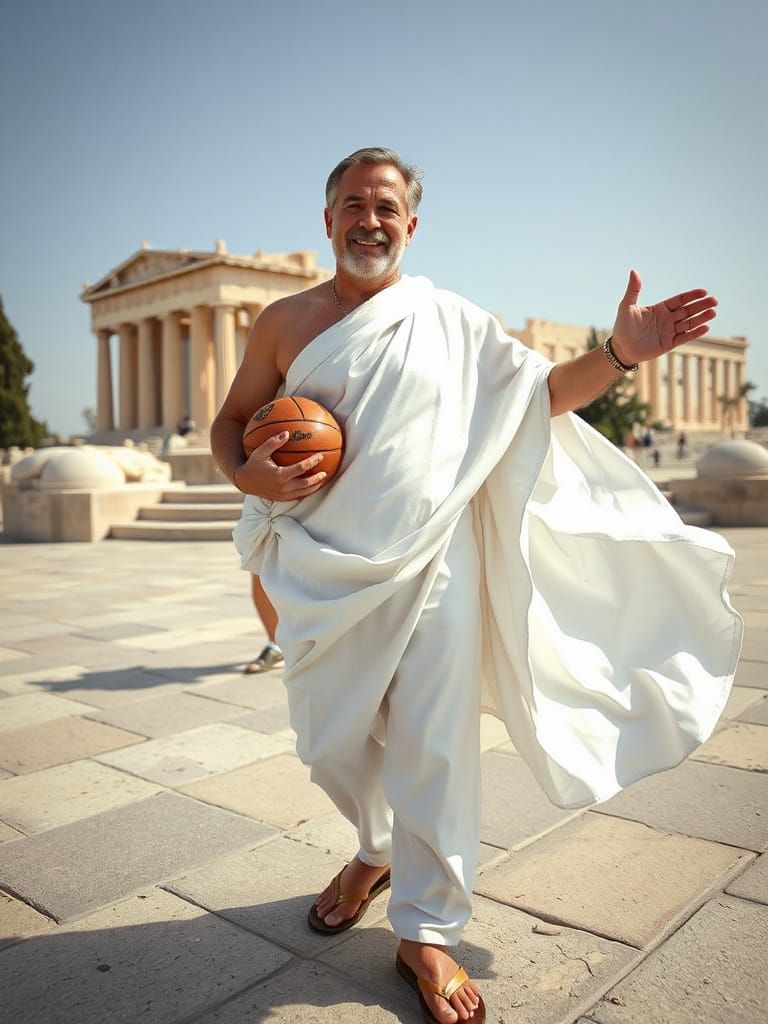 Hyperrealistic Comedian in Toga: Expressive Portrait