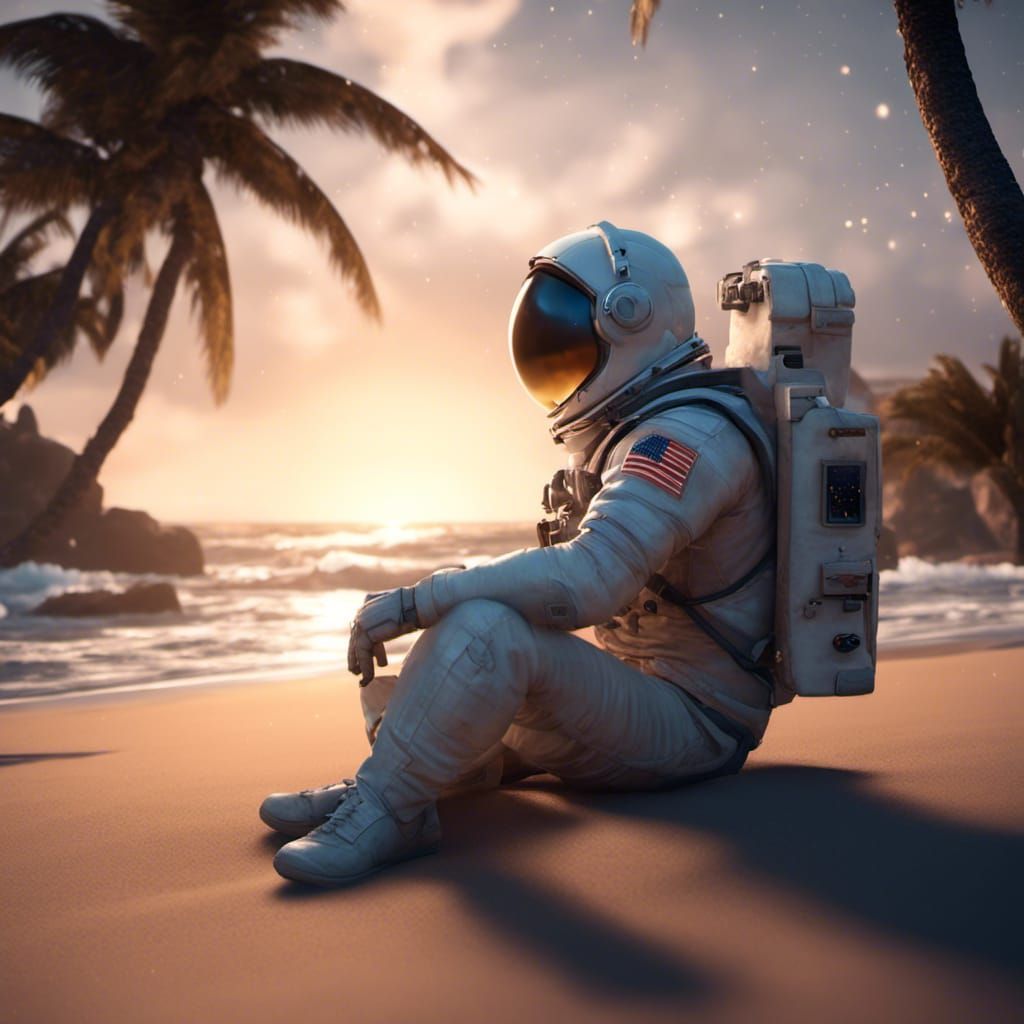 Astronaut Gazing at Stars on Florida Beach