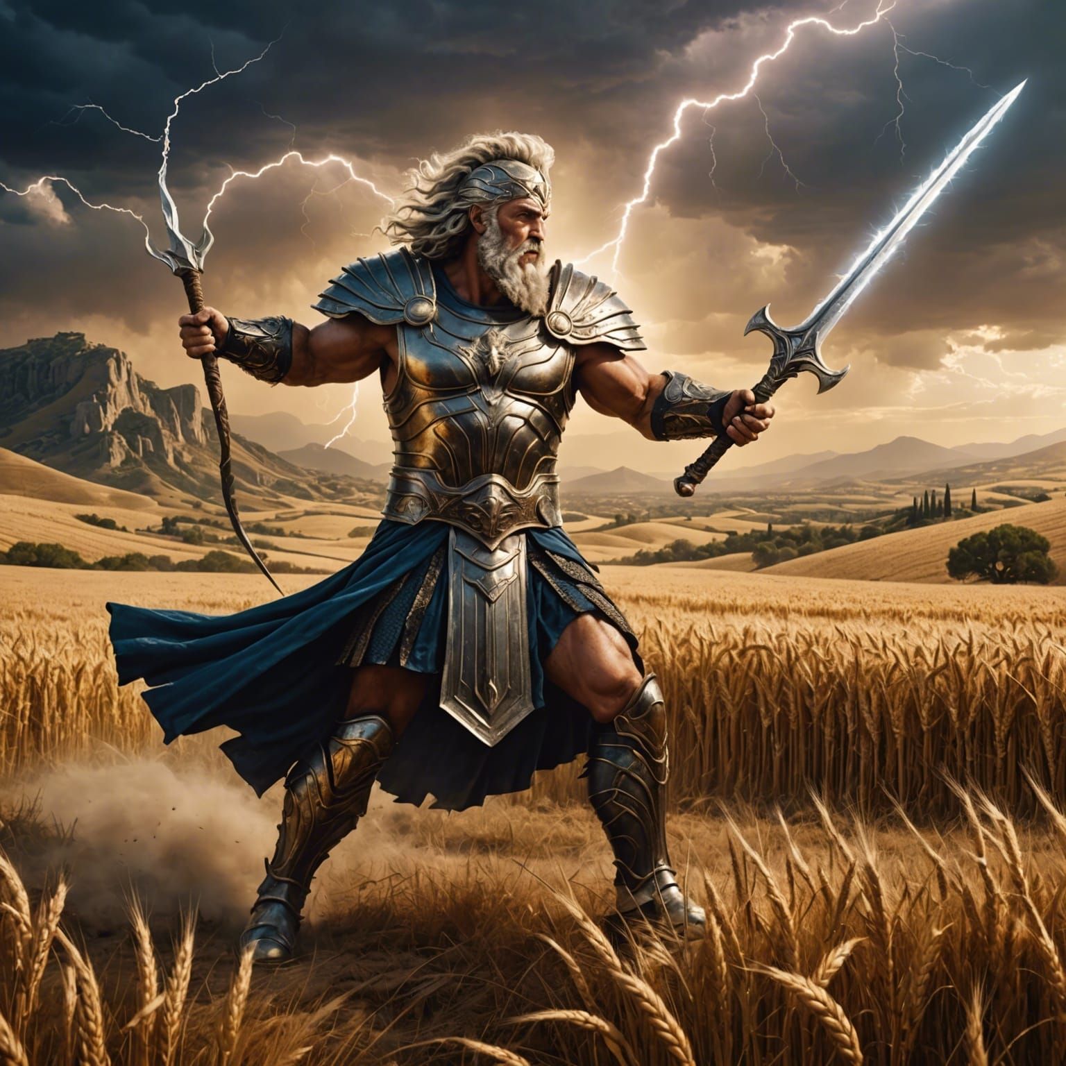 Zeus Battles Hydra in Wheat Fields