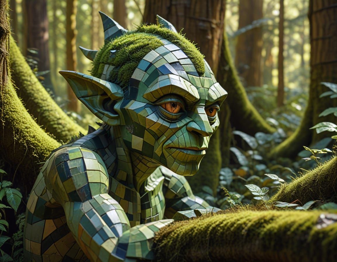 Cubist Goblin in Dappled Forest Light