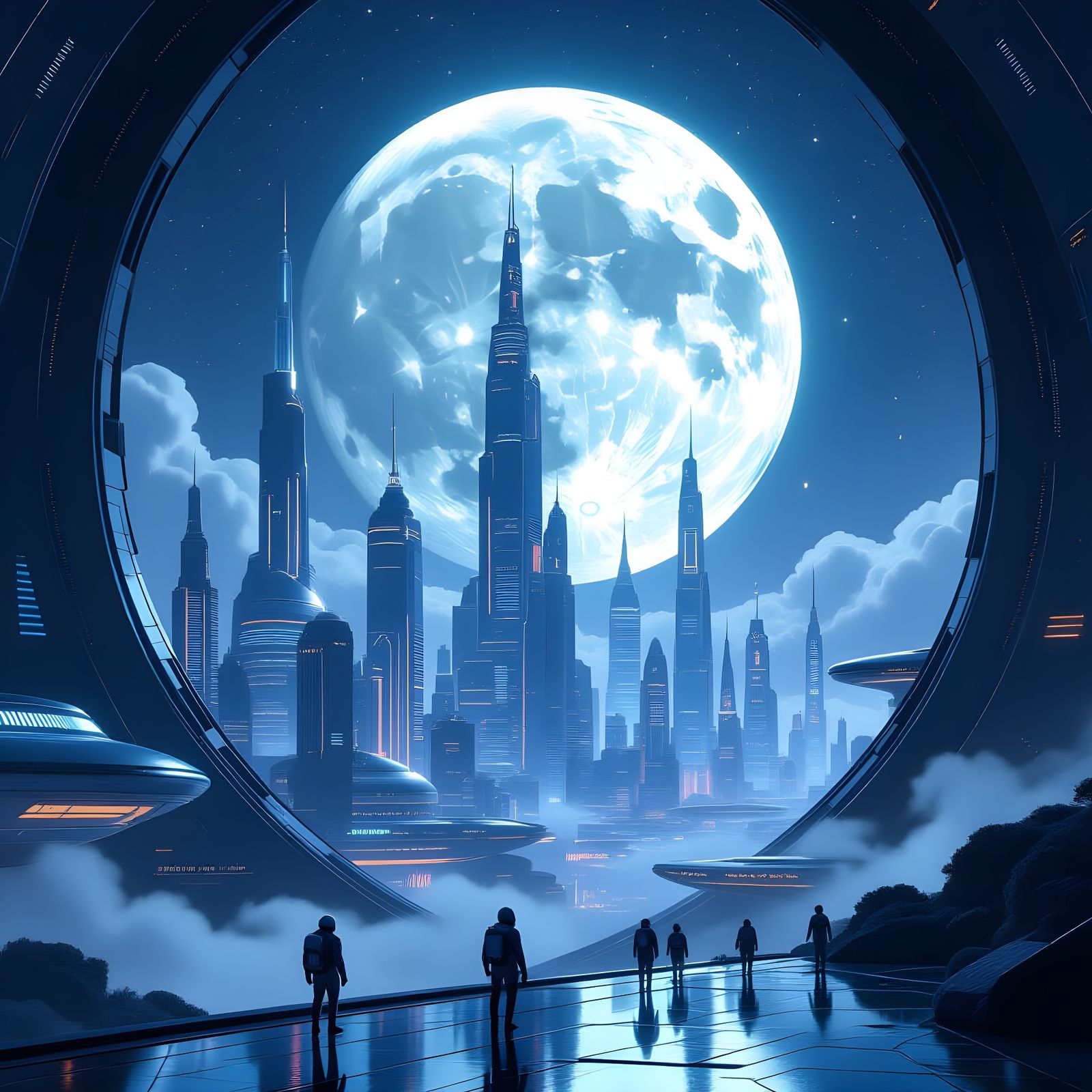 Futuristic Lunar Metropolis of Sleek Skyscrapers