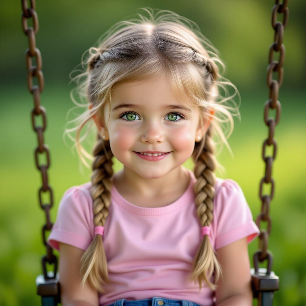 Joyful Girl on Swing in Photorealistic Portrait