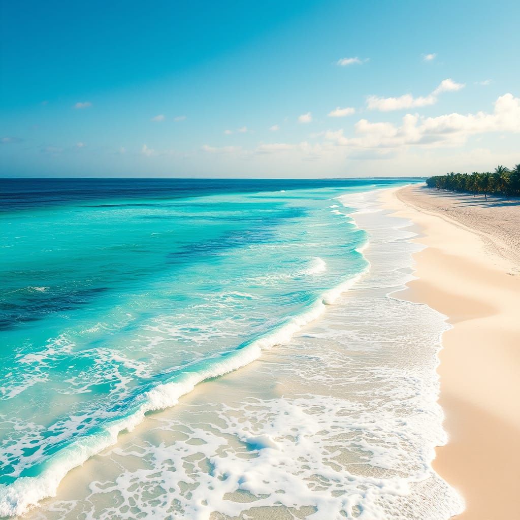 Idyllic Tropical Coastline in Impressionist Style