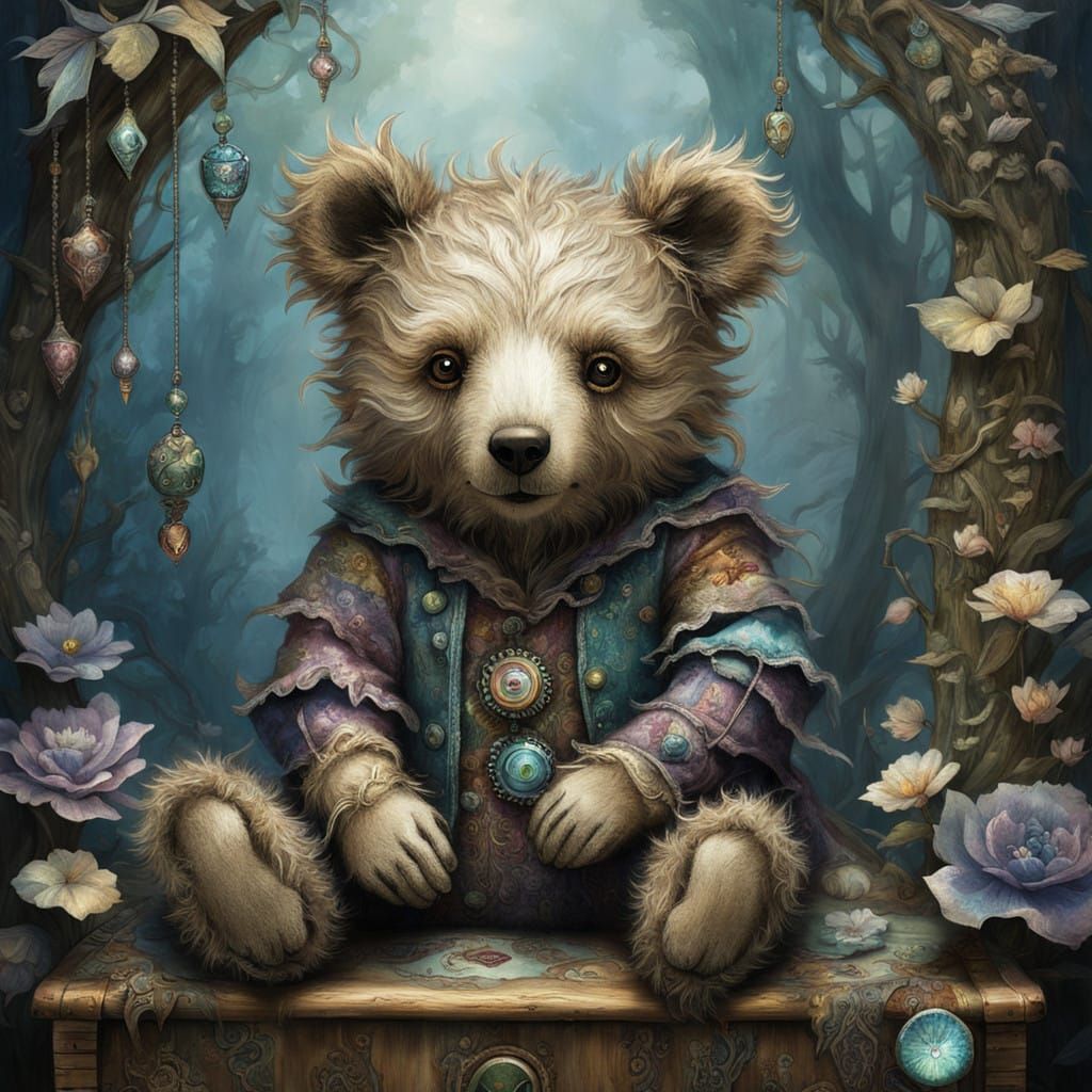 Whimsical Patchwork Teddy Bear Illuminates Mystical Toy Ches...