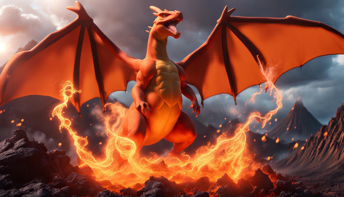 Charizard Unleashes Fiery Fury on Volcano