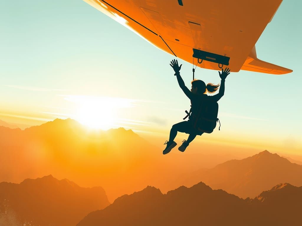 Skydiving Girl Silhouette in Abstract Brushstroke Art