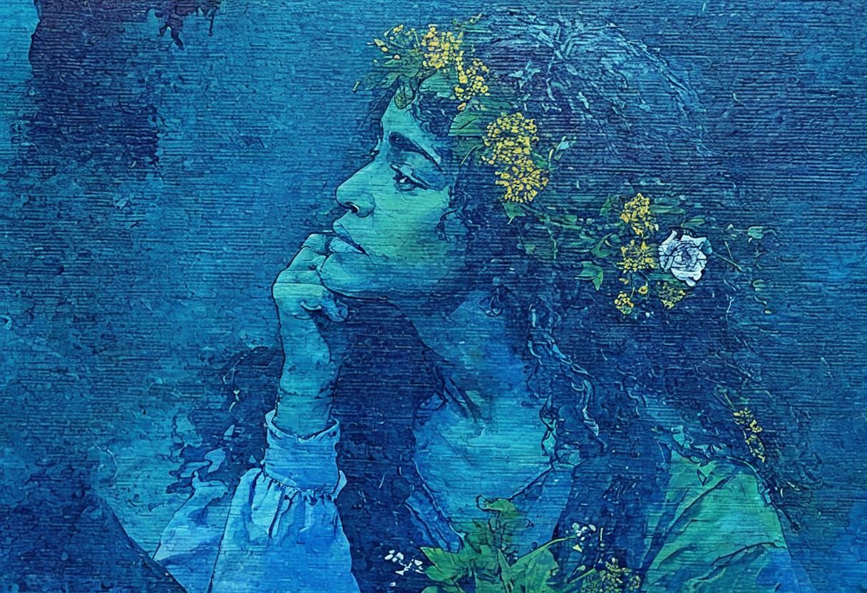 Woman in Garden, Expressionist Oil Painting