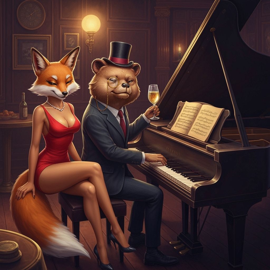 Tanuki Plays Piano in Jazz Club: Matte Painting