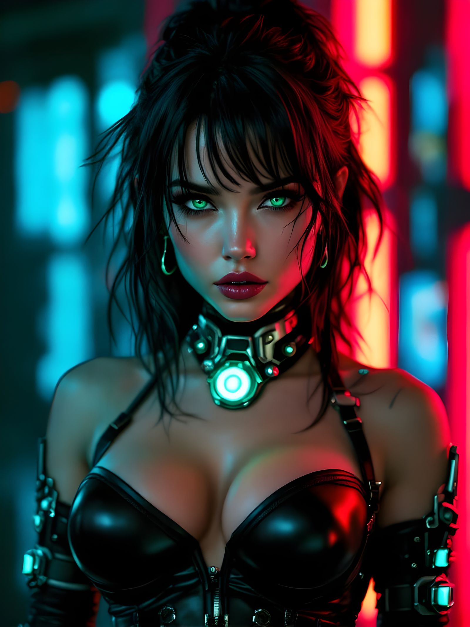 Cyberpunk Femme Avatar in Emerald Green