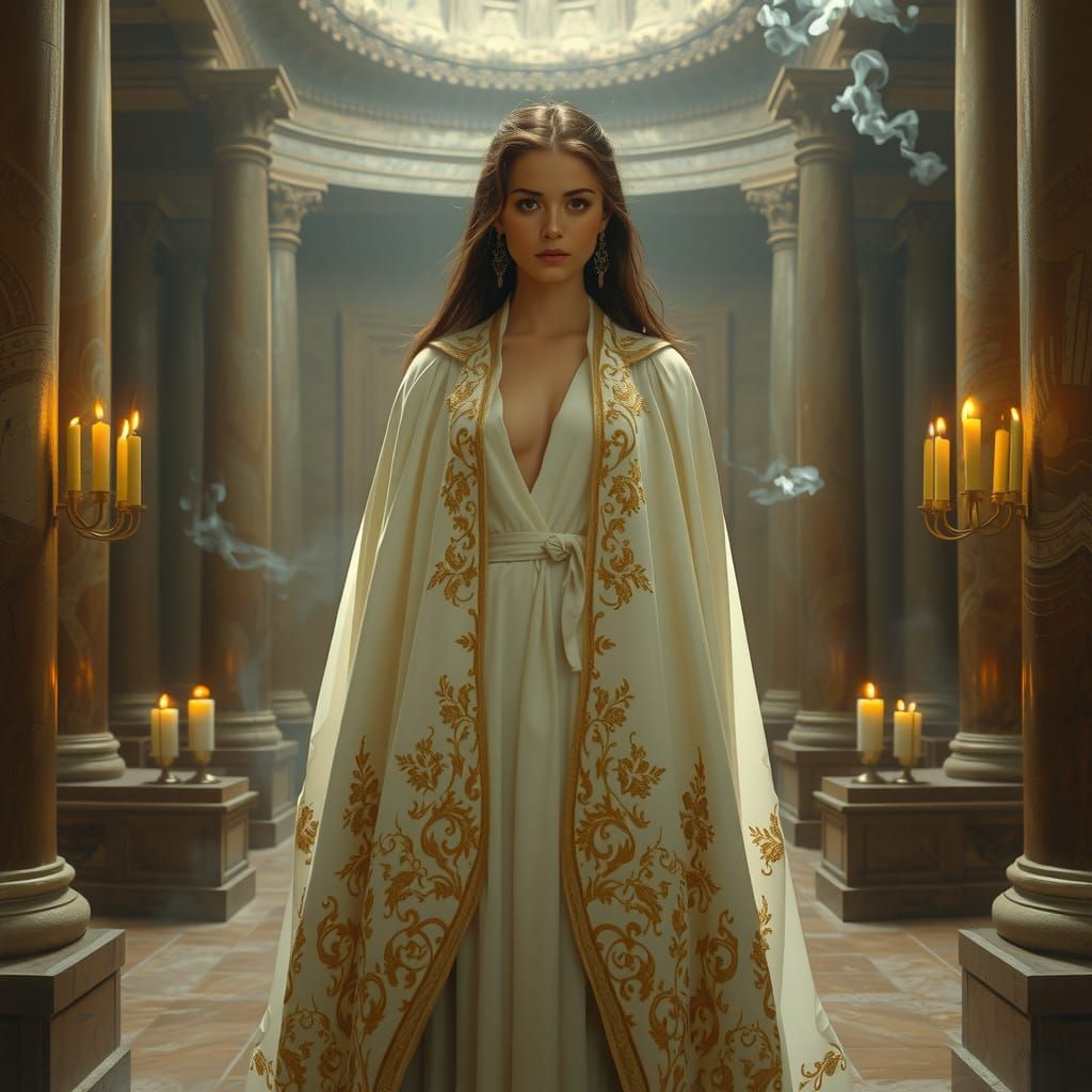 Classical Roman Goddess in Ancient Temple