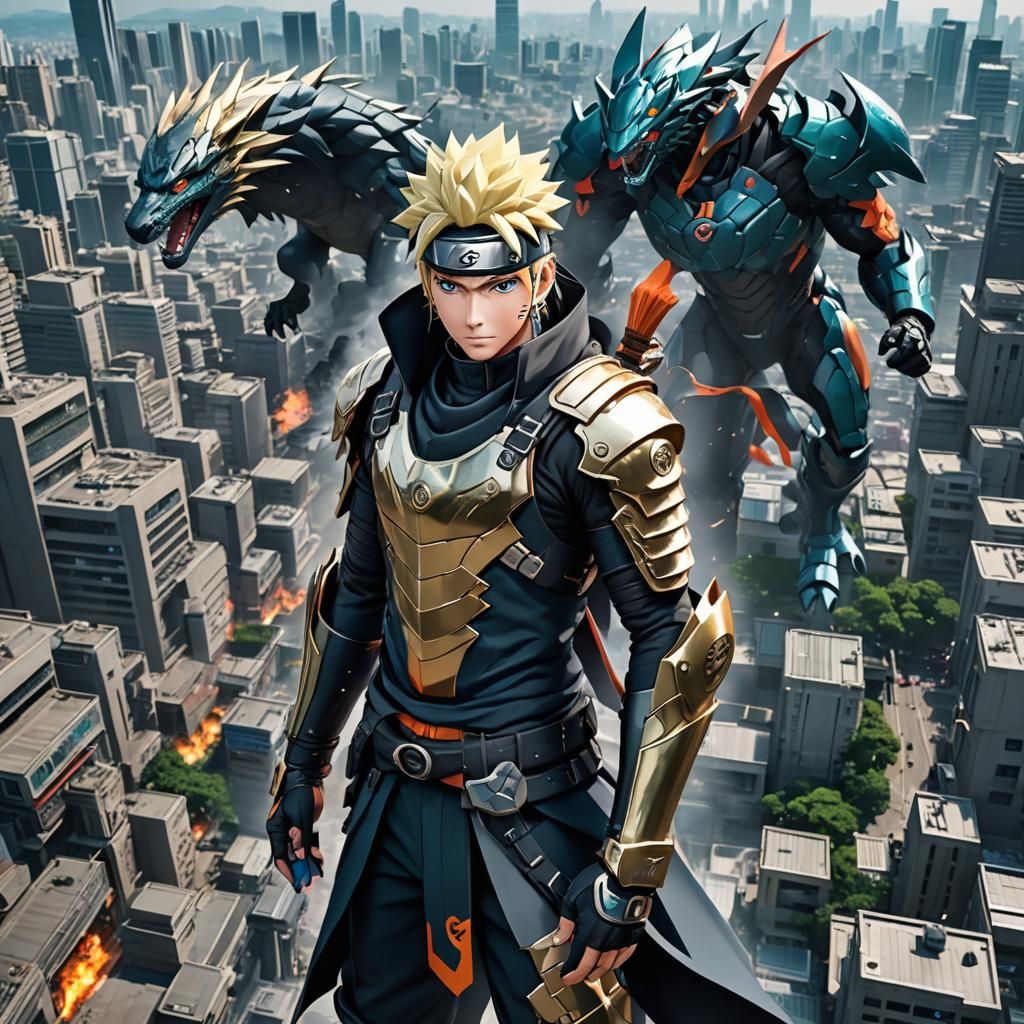 Naruto in Dragon Armor in Futuristic City