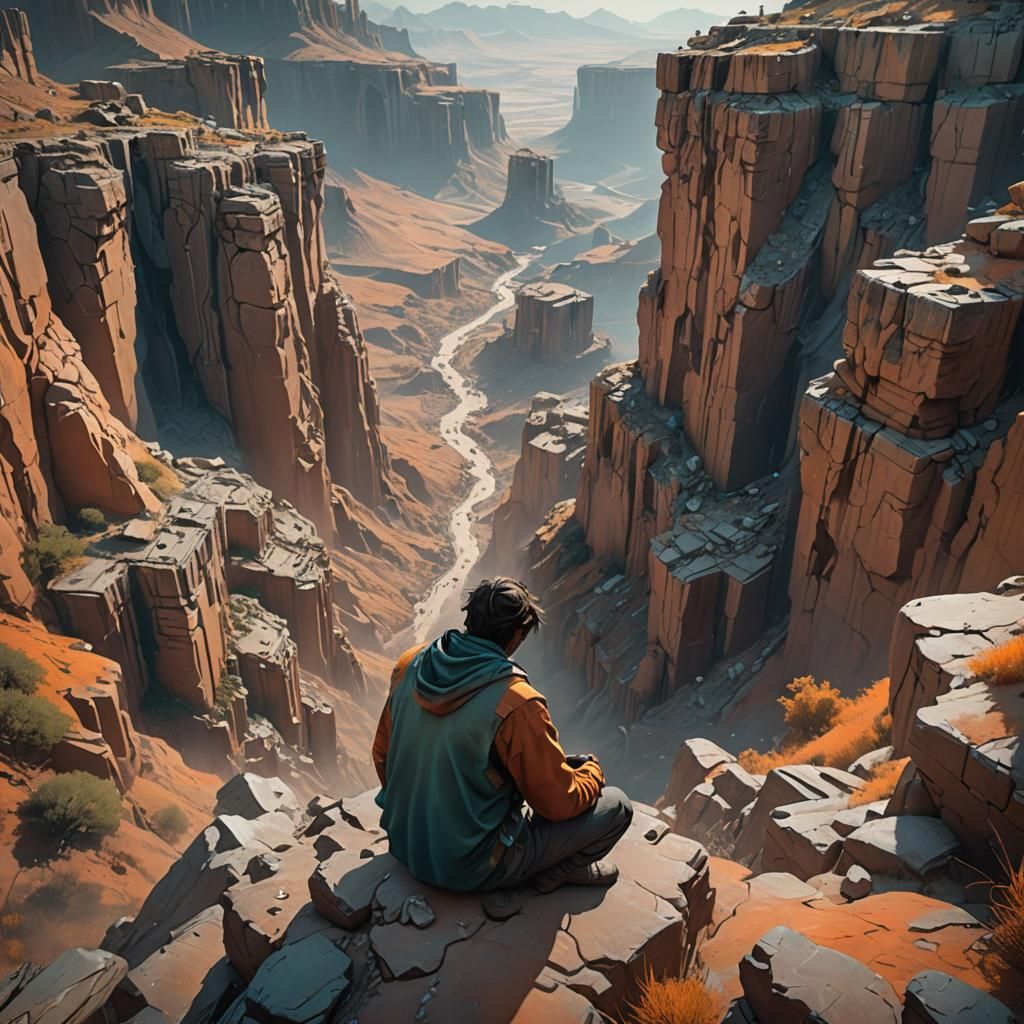 Eerie Surrealism: Solitary Figure in Ruins