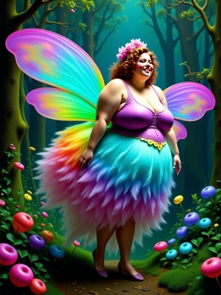 Fluorescent Fairy in Fantastical Forest with Filigree Frills