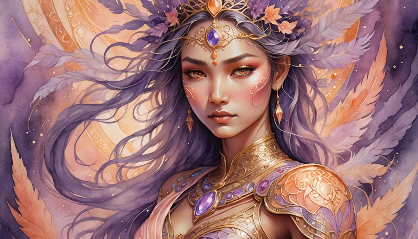 Mystical BIODANSA Warrior with Glowing Chakra in Watercolor