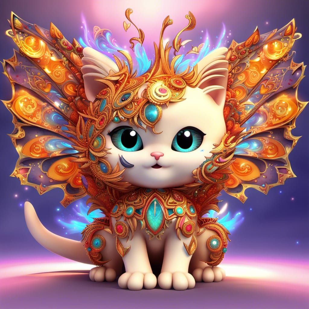 Fire Moth Cat: 3D Chibi with Butterfly Wings