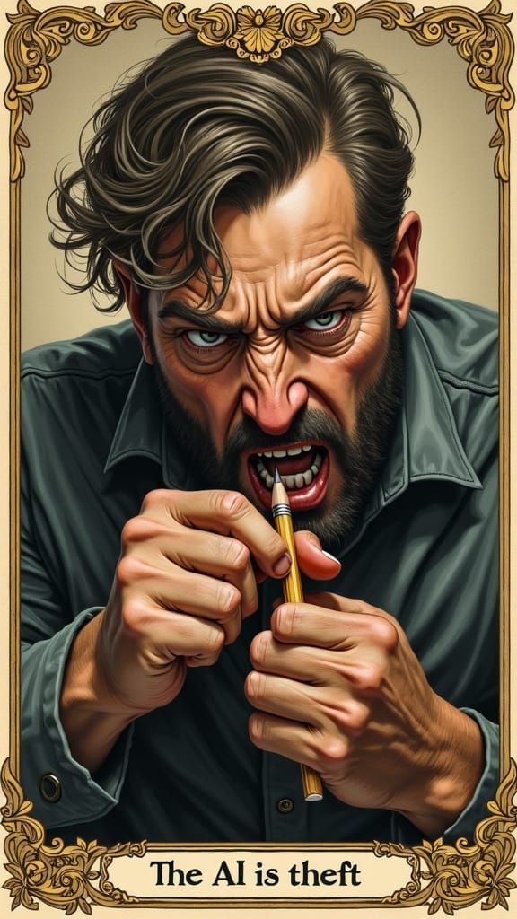 Enraged Artist Tarot Card in Art Nouveau Style