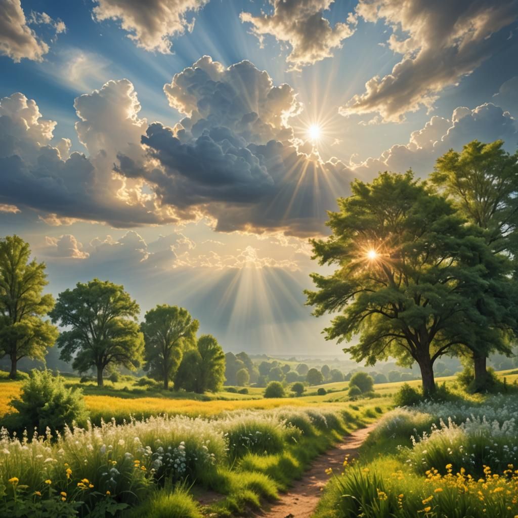 Heavenly Sunshine Beams on a Divine Landscape
