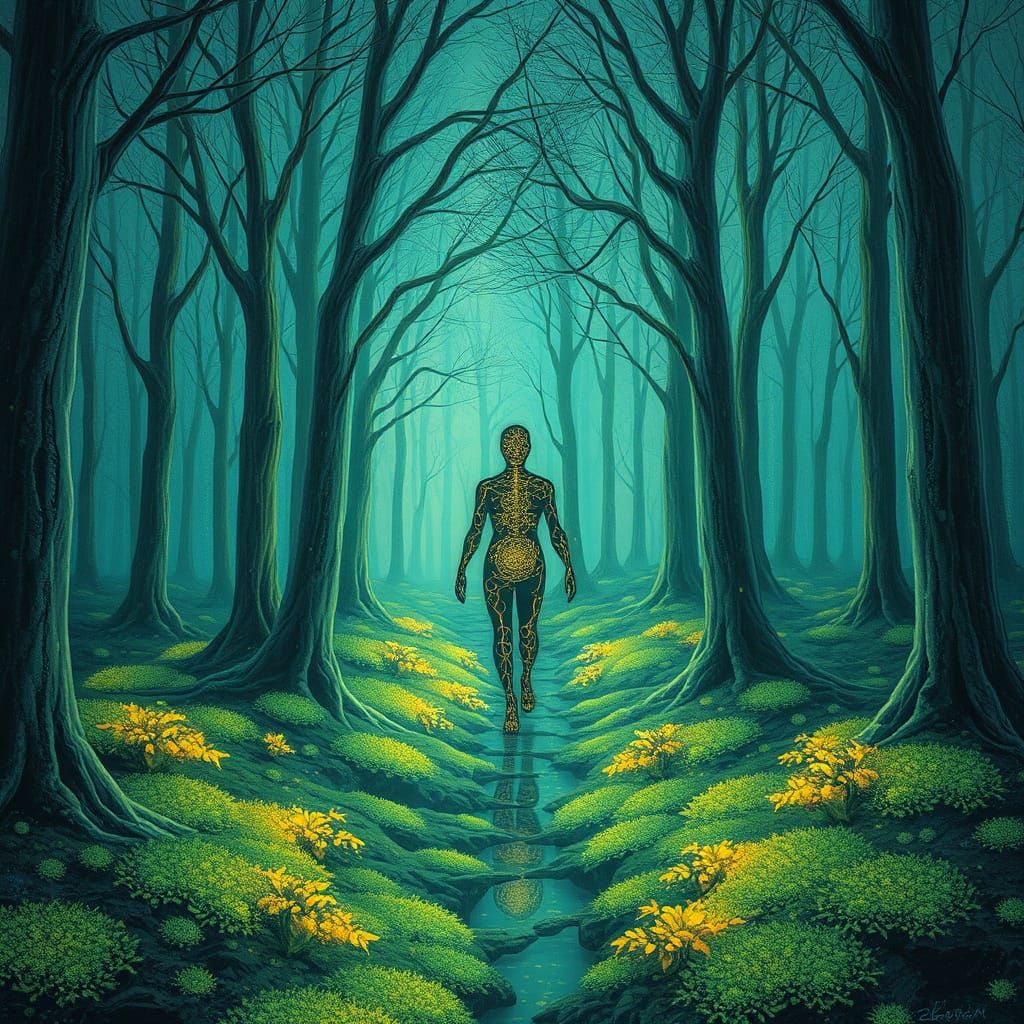 Bioluminescent Forest: A Surreal Psychedelic Journey